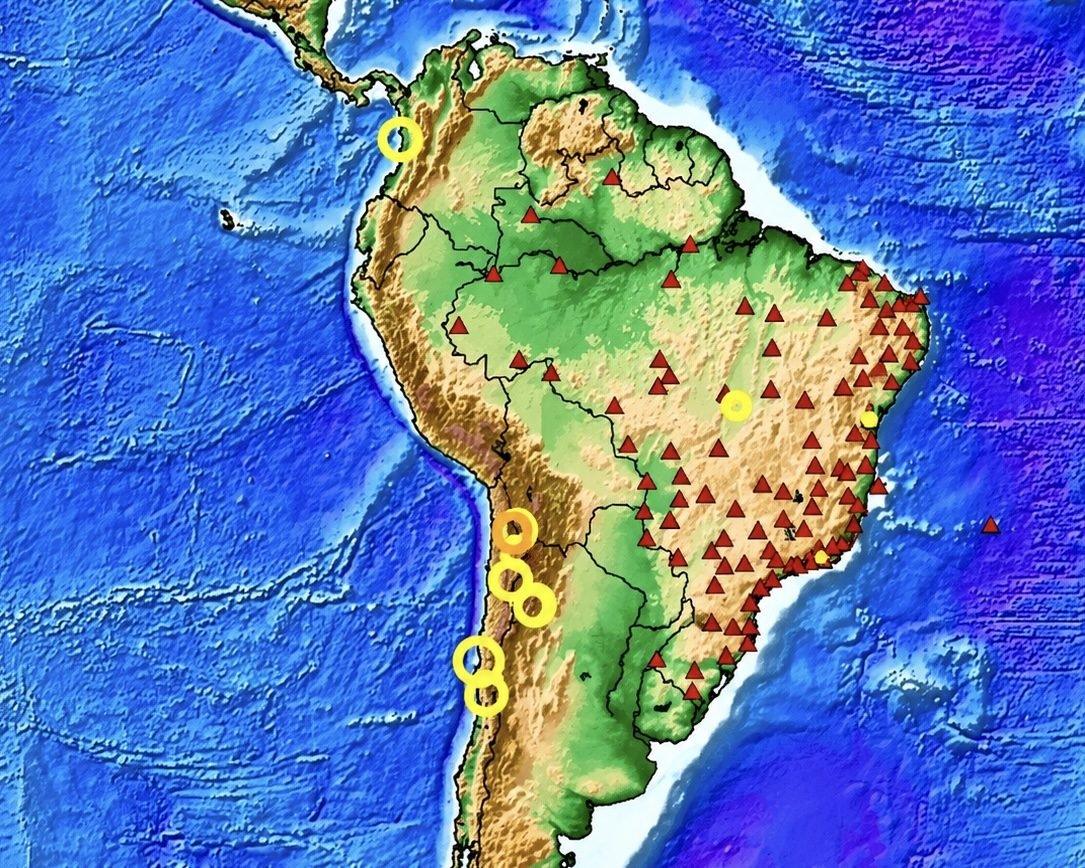 Tremores registrados no Brasil — Foto: Reprodução/Centro de Sismologia da USP